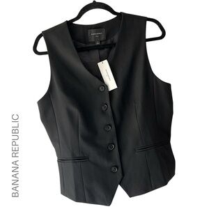 NWT | BANANA REPUBLIC WOMEN’S HAYDEN BLACK VEST BUTTON FRONT WELT POCKETS LARGE